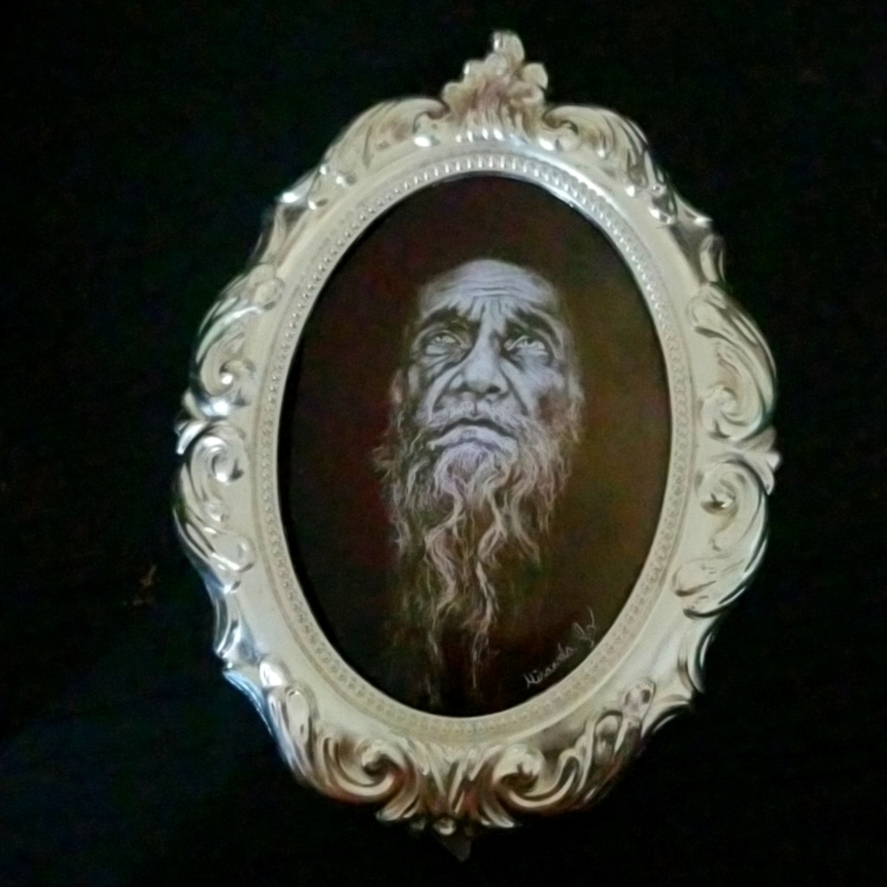 Original framed signed print. Chalk pencil charcoal art. Miranda Jo.